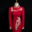 Vintage / Retro Burgundy Beading Sequins Lace Flower Evening Dresses 2025 Trumpet / Mermaid High Neck Long Sleeve Floor-Length / Long Evening Party Formal Dresses