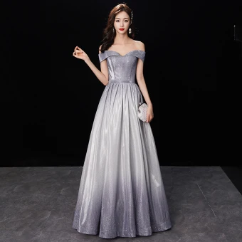 Chic Belle Dégradé De Couleur Argenté Glitter Robe De Soirée 2019 Princesse De L Épaule Manches Courtes Dos Nu Longue Robe De Ceremonie