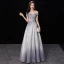 Chic / Beautiful Gradient-Color Silver Glitter Evening Dresses  2019 A-Line / Princess Off-The-Shoulder Short Sleeve Backless Floor-Length / Long Formal Dresses