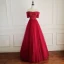 Chic / Beautiful Red Prom Dresses 2018 A-Line / Princess Crystal Beading Appliques Off-The-Shoulder Backless Short Sleeve Floor-Length / Long Formal Dresses