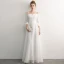 Elegant Ivory Evening Dresses  2019 A-Line / Princess Off-The-Shoulder Tassel 3/4 Sleeve Backless Floor-Length / Long Formal Dresses