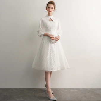 Elegant Ivory Homecoming Graduation Dresses 2019 A Line Princess High Neck Tassel 3 4 Sleeve Knee Length Formal Dresses