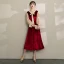 Vintage / Retro Burgundy Homecoming Graduation Dresses 2019 A-Line / Princess V-Neck Bow Suede Long Sleeve Tea-length Prom Dresses