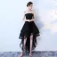 Charmant Schwarz Cocktailkleider 2019 A Linie Bandeau Spitze Blumen Ärmellos Rückenfreies Asymmetrisch Festliche Kleider