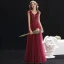Chic / Beautiful Burgundy Evening Dresses  2019 A-Line / Princess V-Neck Beading Lace Flower Crystal Sleeveless Backless Floor-Length / Long Formal Dresses