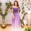 Chic / Beautiful Purple Gradient-Color Evening Dresses  2019 A-Line / Princess Off-The-Shoulder Short Sleeve Backless Floor-Length / Long Formal Dresses