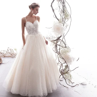 Elegante Champagner Brautkleider Hochzeitskleider 2019 A Linie Spaghettiträger Perlenstickerei Perle Spitze Blumen Ärmellos Rückenfreies Lange