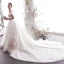Modern / Fashion Champagne Wedding Dresses 2019 A-Line / Princess Off-The-Shoulder Beading Lace Flower Short Sleeve Backless Royal Train