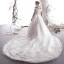 Elegant Ivory 2019 Wedding Dresses A-Line / Princess Off-The-Shoulder Beading Sequins Lace Flower Short Sleeve Backless Royal Train