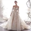 Luxury / Gorgeous Champagne Wedding Dresses 2019 A-Line / Princess Spaghetti Straps Beading Crystal Lace Flower 3/4 Sleeve Backless Royal Train