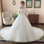 Chic / Beautiful Ivory Wedding Dresses 2018 Ball Gown Appliques Scoop Neck Backless 1/2 Sleeves Royal Train Wedding
