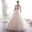Élégant Champagne Robe De Mariée 2019 Princesse Encolure Dégagée Perlage En Dentelle Fleur Perle Paillettes Manches Courtes Dos Nu Longue