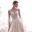 Chic / Belle Champagne Robe De Mariée 2019 Princesse Encolure Dégagée Papillon Appliques En Dentelle Fleur Cristal Paillettes 3/4 Manches Dos Nu Royal Train