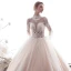 Chic / Beautiful Champagne 2019 Wedding Dresses A-Line / Princess High Neck Lace Flower Beading Crystal 3/4 Sleeve Backless Floor-Length / Long