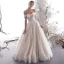 Schöne Ivory / Creme Brautkleider / Hochzeitskleider 2019 A Linie Off Shoulder Perlenstickerei Pailletten Spitze Blumen Kurze Ärmel Rückenfreies Lange