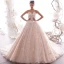 Luxury / Gorgeous Champagne Wedding Dresses 2019 A-Line / Princess Pleated Strapless Beading Lace Flower Sleeveless Backless Royal Train