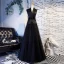 Vintage / Retro Black Prom Dresses 2019 A-Line / Princess V-Neck Sash Sleeveless Floor-Length / Long Formal Dresses