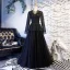 Elegant Vintage / Retro Black Prom Dresses 2019 A-Line / Princess Scoop Neck Lace Tassel Long Sleeve Floor-Length / Long Formal Dresses