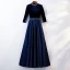 Elegante Königliches Blau Abendkleider 2019 A Linie Rundhalsausschnitt Perlenstickerei Kristall 3/4 Ärmel Lange Festliche Kleider