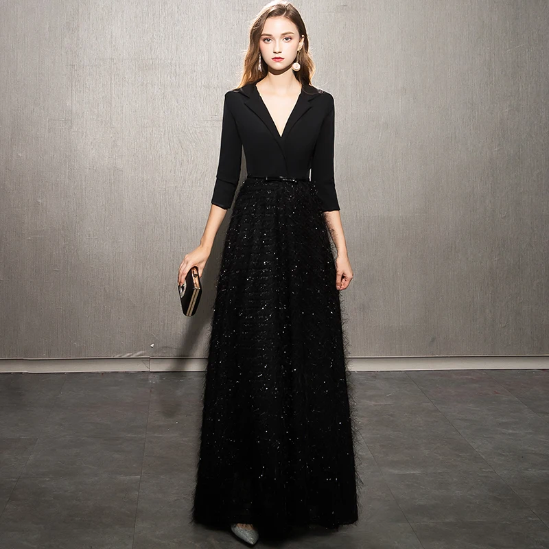 slim fit dress slacks Iris Dress 3/4 Sleeve in Black