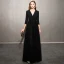 Élégant Noire Robe De Soirée 2019 Princesse V-Cou Noeud Paillettes Gland 3/4 Manches Longue Robe De Ceremonie