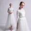 Vintage / Retro Ivory Beach Wedding Dresses 2019 A-Line / Princess High Neck Lace Bow 3/4 Sleeve Sweep Train