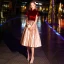 Chic / Beautiful Burgundy Striped Homecoming Graduation Dresses 2019 A-Line / Princess High Neck Suede Short Sleeve Tea-length Formal Dresses
