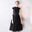 Chic / Belle Noire de retour Robe De Graduation 2019 Princesse Col Haut En Dentelle Fleur Noeud Sans Manches Dos Nu Courte Robe De Ceremonie