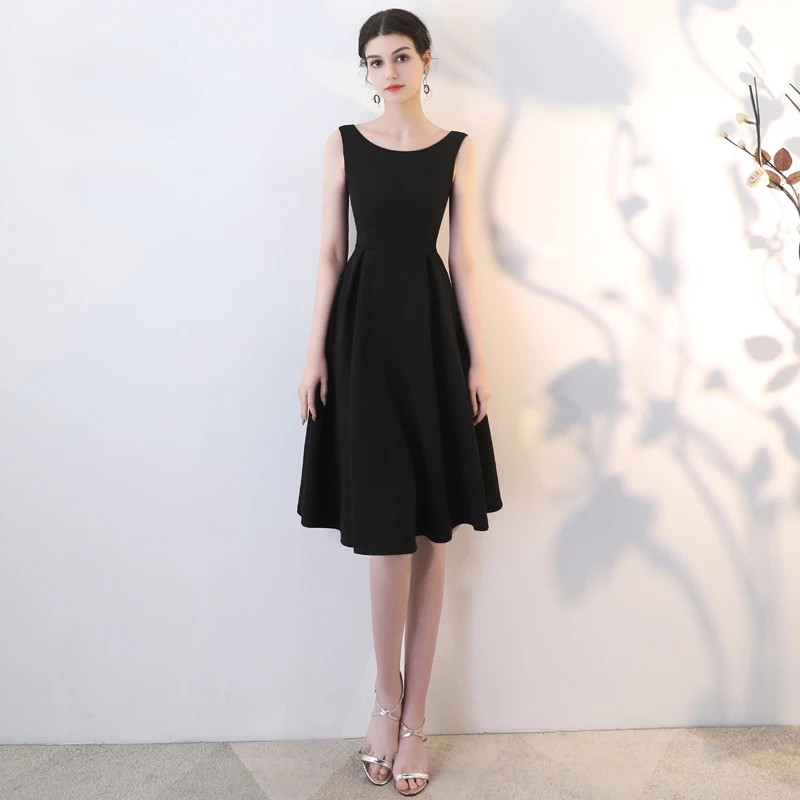 Modest Simple Black Homecoming 2019 Graduation Dresses A Line Princess  Scoop Neck Sleeveless Backless Knee Length Formal Dresses