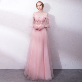 Chic Belle Perle Rose Robe De Soirée 2018 Princesse Paillettes Appliques De L Épaule Dos Nu Manches Courtes Longue Robe De Ceremonie