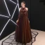 Chic / Belle Bordeaux Robe De Soirée Princesse Bustier En Dentelle Fleur Gonflée Manches Longues Dos Nu Longue Robe De Ceremonie