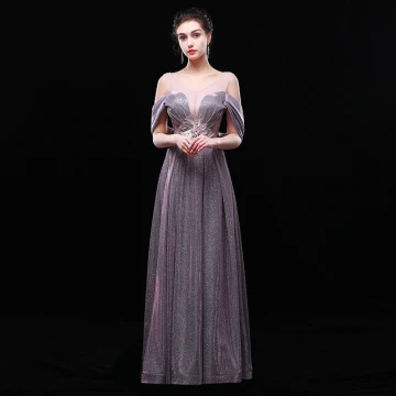 Charmant Argenté Robe De Soirée 2019 Princesse V Cou Glitter Polyester En Dentelle Fleur Sans Manches Dos Nu Longue Robe De Ceremonie