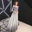Charmant Silber Farbverlauf Abendkleider 2019 A Linie Off Shoulder Glanz Polyester Kurze Ärmel Rückenfreies Lange Festliche Kleider