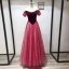 Chic / Beautiful Burgundy Evening Dresses  2019 A-Line / Princess Suede Off-The-Shoulder Spotted Tulle Short Sleeve Backless Floor-Length / Long Formal Dresses