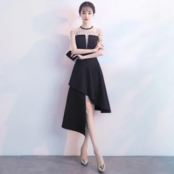 Sexy Black Evening Dresses 2018 A Line Princess Beading Rhinestone Scoop Neck Sleeveless Short Formal Dresses