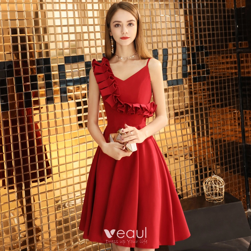 Modest Simple Burgundy Homecoming Graduation Dresses 2019 A Line