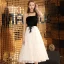 Chic / Belle Noire Robe De Soirée 2019 Princesse Une épaule En Dentelle Daim Sans Manches Dos Nu Thé Longueur Robe De Ceremonie