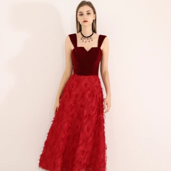Chic Belle Bordeaux Robe De Soirée 2019 Princesse Épaules Daim Gland Sans Manches Thé Longueur Robe De Ceremonie