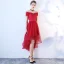 Chic / Beautiful Burgundy Cocktail Dresses 2019 A-Line / Princess Off-The-Shoulder Lace Flower Bow Short Sleeve Asymmetrical Formal Dresses