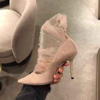 Modern Fashion Nude Evening Party Pumps 2019 Lace Sequins 9 Cm Stiletto Heels Pointed Toe Pumps