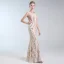 Chic / Beautiful Champagne Evening Dresses  2019 A-Line / Princess Scoop Neck Sequins Sleeveless Floor-Length / Long Formal Dresses