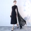 Chic / Belle Noire de retour Robe De Graduation 2018 Princesse Une épaule Avec Châle Dos Nu Sans Manches Thé Longueur Robe De Ceremonie