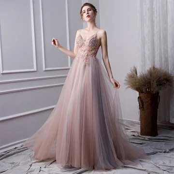 Charmant Perle Rose Robe De Soirée 2019 Princesse Bretelles Spaghetti Perlage Cristal Perle Paillettes Sans Manches Dos Nu Fendue Devant Longue Robe De Ceremonie