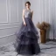 Sexy Bleu Marine Perlage Robe De Bal 2019 Princesse Titulaire Appliques Cristal Faux Diamant Sans Manches Dos Nu Volants en Cascade Longue Robe De Ceremonie
