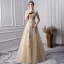 Luxe Doré Fait main Perlage Robe De Soirée 2019 Princesse Encolure Dégagée Cristal En Dentelle Fleur Perle Paillettes Sans Manches Longue Robe De Ceremonie