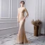 Luxury / Gorgeous Gold Handmade  Beading Evening Dresses  2019 Trumpet / Mermaid Scoop Neck Pearl Crystal Rhinestone Sequins 3/4 Sleeve Floor-Length / Long Formal Dresses