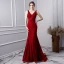 Luxury / Gorgeous Burgundy Handmade  Beading Evening Dresses  2019 Trumpet / Mermaid V-Neck Crystal Lace Flower Sequins Sleeveless Sweep Train Formal Dresses