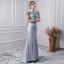 Luxury / Gorgeous Silver Handmade  Beading Evening Dresses  2019 Trumpet / Mermaid Scoop Neck Pearl Tassel Crystal Sequins Short Sleeve Sweep Train Formal Dresses