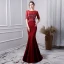 Luxury / Gorgeous Burgundy Evening Dresses  2019 Trumpet / Mermaid Scoop Neck Beading Crystal Tassel Short Sleeve Sweep Train Formal Dresses