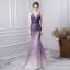 Charmant Dégradé De Couleur Violet Robe De Soirée 2019 Trompette / Sirène V-Cou Perlage Cristal En Dentelle Fleur Faux Diamant Sans Manches Dos Nu Ceinture Longue Robe De Ceremonie